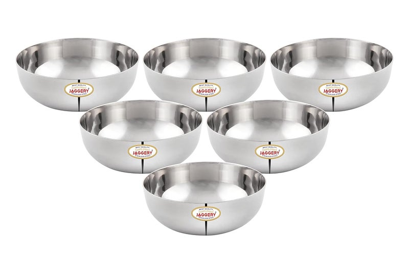 JAGGERY Stainless Steel Heavy Gauge chhaliya Bowl with Mirror Finish Pack of 6 capcity180ml Dia105cm H35cm - Image 1