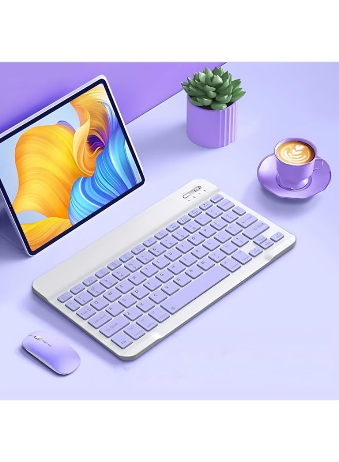 ELTRAZONE Wireless Bluetooth Rechargeable Keyboard and Mouse Combo Slim Compact Keyboard Kit with Long Battery Life Silent Click Mouse for Laptop Tablet and PC Purple - Image 5