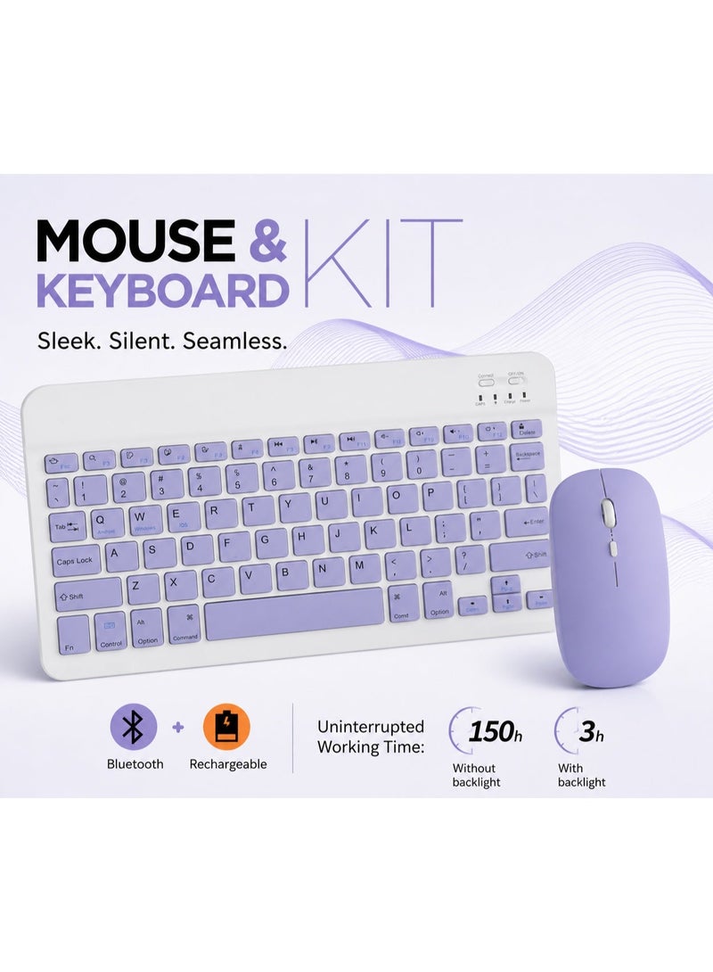 ELTRAZONE Wireless Bluetooth Rechargeable Keyboard and Mouse Combo Slim Compact Keyboard Kit with Long Battery Life Silent Click Mouse for Laptop Tablet and PC Purple - Image 2