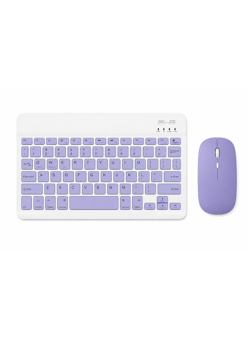 ELTRAZONE Wireless Bluetooth Rechargeable Keyboard and Mouse Combo Slim Compact Keyboard Kit with Long Battery Life Silent Click Mouse for Laptop Tablet and PC Purple - Image 1