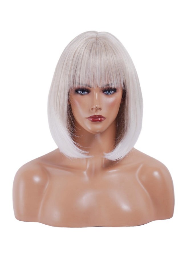 Rugelyss - Creamy Champaign White Short Platinum Bob Wig With Bangs Ombre To Blonde Hair Synthetic Heat Resistant 12 Inch Wigs For Women - Image 1