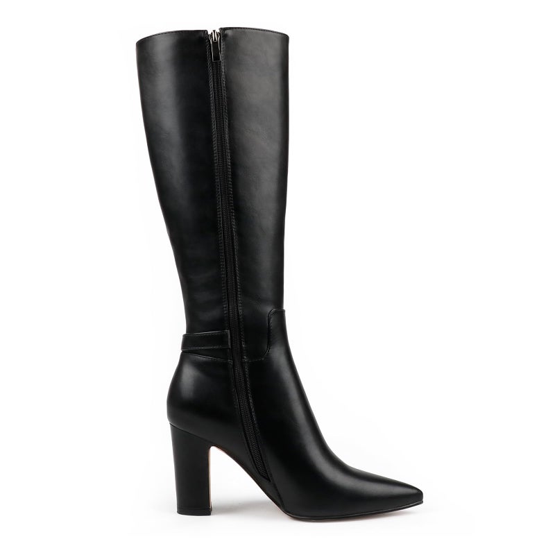 JOY IN LOVE Women's Knee High Boots High Block Heel Pointy Toe Zipper Boots Black US 10 - Image 5