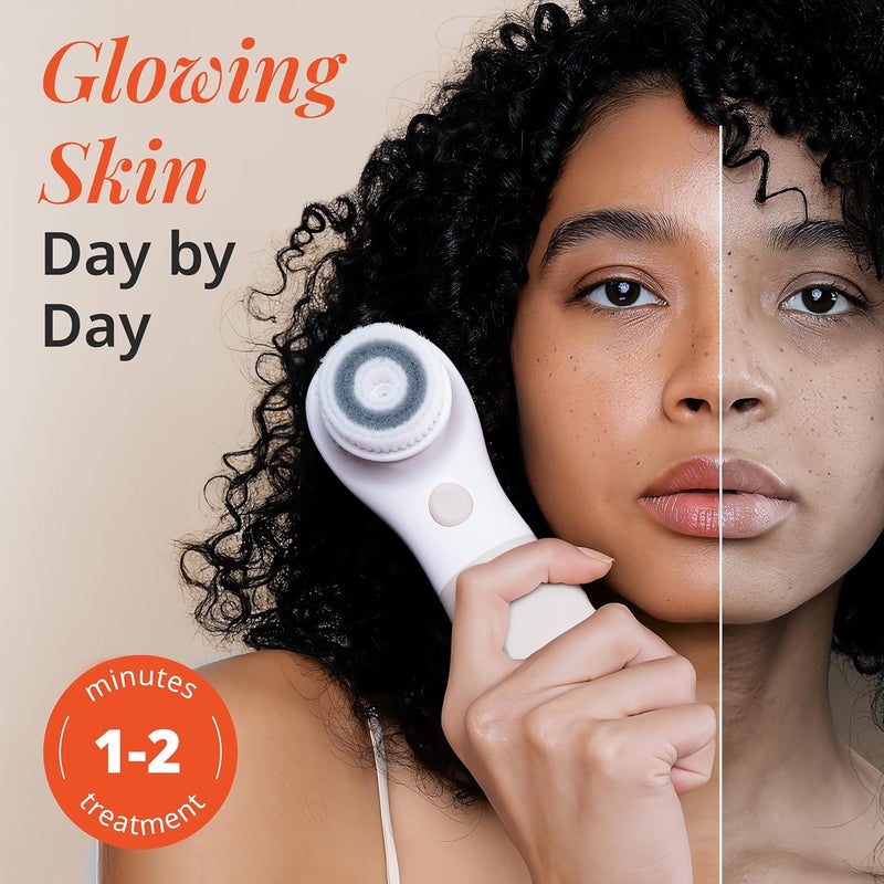 Vanity Planet Raedia Handheld Facial Cleansing Brush with 4 Interchangeable Brush Heads by - Lightweight Daily Cleansing Brush for Glowing Skin - Water Resistant Face Exfoliator - Warm Grey - Image 5