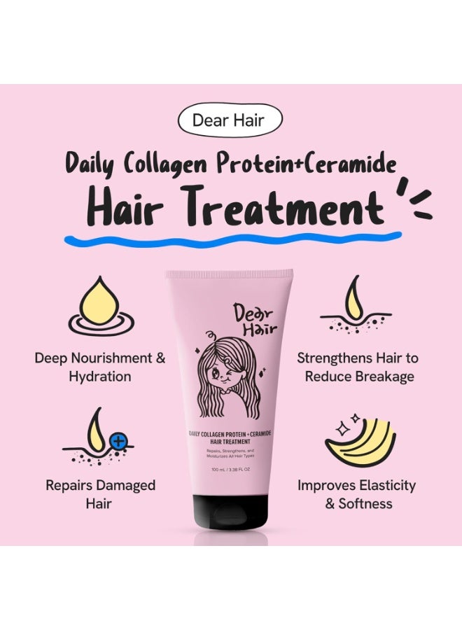 DEAR Daily Collagen Protein Ceramide Hair Treatment for Dry, Damaged Hair, Bond Repair Deep Conditioning Mask with Hydrolyzed Collagen & Pea Protein, 3.3fl.oz | 100ml - Image 2
