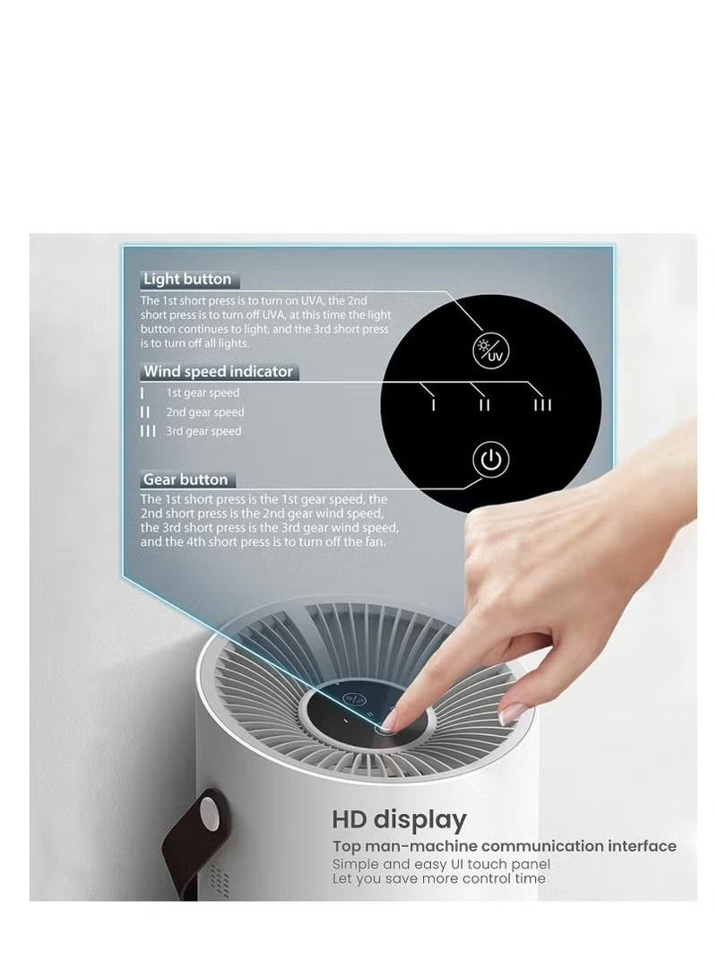 شو وو جهاز تنقية الهواء USB 360° فلتر هواء مع 3 سرعات يزيل 99.97% من الغبار وحبوب اللقاح ووبر الحيوانات الأليفة ورائحة الشعر ينقي ما يصل إلى 71 مترًا مربعًا/ساعة لغرفة النوم والمنزل والمكتب - Image 4
