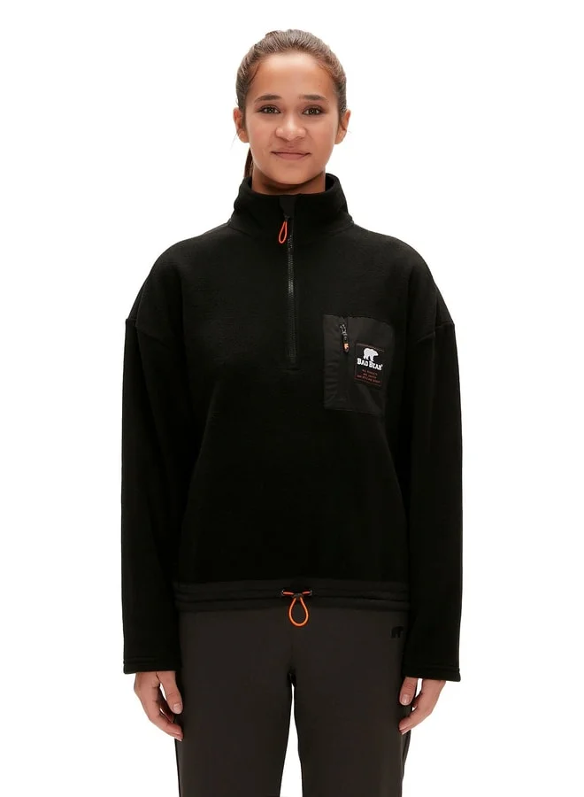 Bad Bear Eva Half-Zip Black Half-Zipper Women's Polar Sweatshirt.