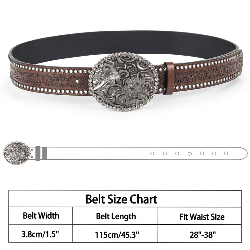 Eohak Women-Western-Cowboy-Belt Bling Rhinestone Buckle Cowgirl Belt PU Leather Belt for Jeans Pants(for 28-38'') (Brown with Rhinestones, Medium) - Image 2