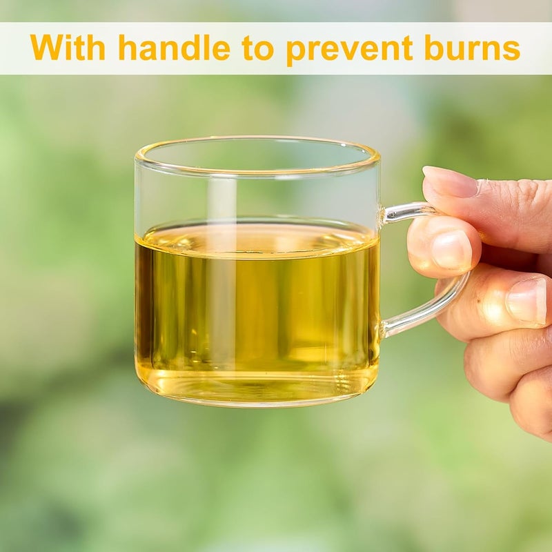 PARACITY Glass Tea Cups Set of 2, 4.3oz Clear High Borosilicate Glass Teacups with Handle, DIshwasher Safe Tea Cup for Espresso Cappuccino Latte Juice - Image 3