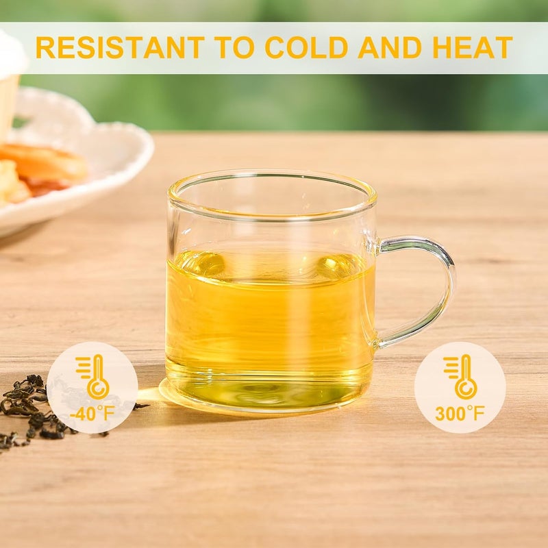 PARACITY Glass Tea Cups Set of 2, 4.3oz Clear High Borosilicate Glass Teacups with Handle, DIshwasher Safe Tea Cup for Espresso Cappuccino Latte Juice - Image 5