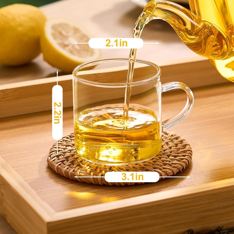 PARACITY Glass Tea Cups Set of 2, 4.3oz Clear High Borosilicate Glass Teacups with Handle, DIshwasher Safe Tea Cup for Espresso Cappuccino Latte Juice - Image 2