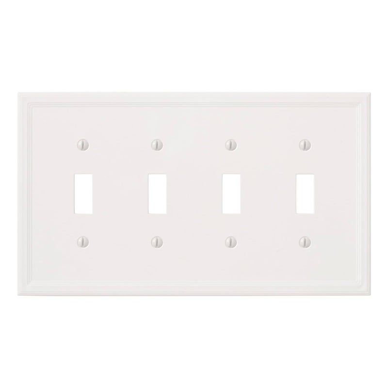 Questech Light Switch Cover Quad Toggle Wall Plate for Electrical Outlets 4Gang Switch Plates Standard Size Receptacle Cover Decorative Cornice White