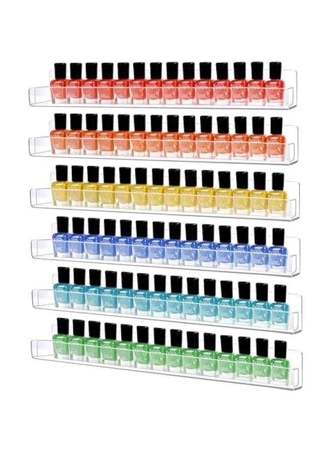 Arabest 6 Pack Nail Polish Organizer Wall Mounted Shelf with Removable Anti-Slip End Inserts, Paint Rack Acrylic Organizers Display for Wall, Nail Polish Rack Displays 90 Bottles, 15 Inch  - Image 1