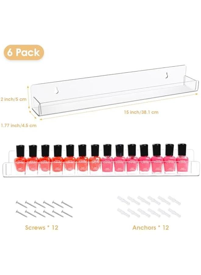 Arabest 6 Pack Nail Polish Organizer Wall Mounted Shelf with Removable Anti-Slip End Inserts, Paint Rack Acrylic Organizers Display for Wall, Nail Polish Rack Displays 90 Bottles, 15 Inch  - Image 3