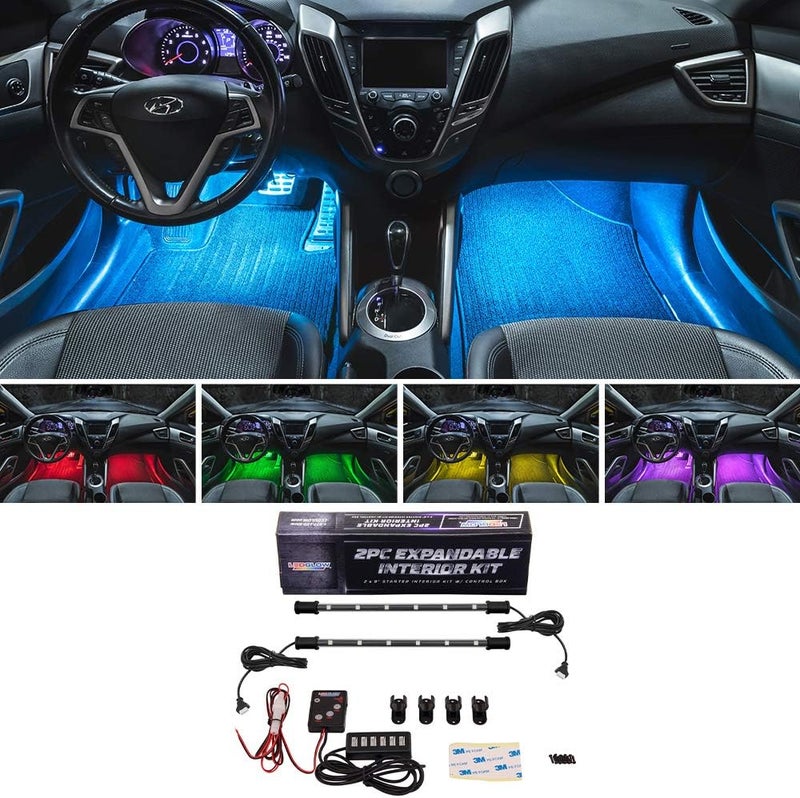 LEDGlow 2pc 7 Color LED Car Truck Underdash Footwell Interior Light Kit - 36 LEDs with Control Box - Image 1