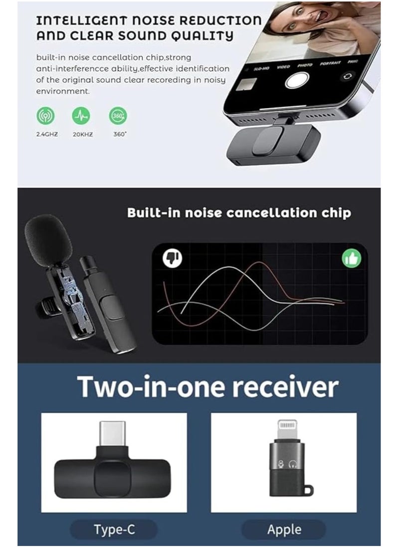 Generic - K9 Wireless Lavalier Microphone (2 Pcs) – Auto Noise Reduction, Compatible with USB-C, iPhone, iPad, Android Devices, Macs, and Laptops - Image 1
