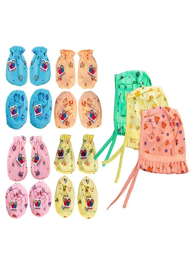Bigbought Baby Boy and Baby Girl Cloth Set Combo of Mittens (4 Pair), Cap (4 Pair) and Cap (3 Pcs), Hosiery Soft Fabric, 0 to 4 Months - Image 1
