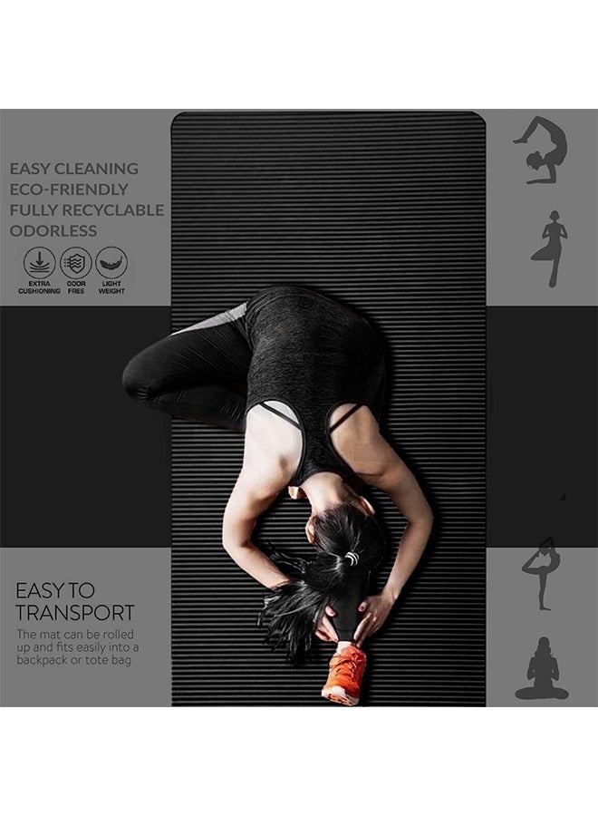 Nariele Pack of 4 Non-Slip yoga mat Anti-Tear Exercise Mat With Carrying Strap 183x61x1cm Black - Image 3