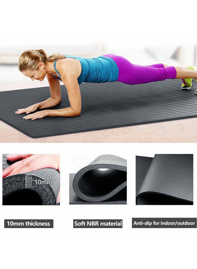 Nariele Pack of 4 Non-Slip yoga mat Anti-Tear Exercise Mat With Carrying Strap 183x61x1cm Black - Image 2