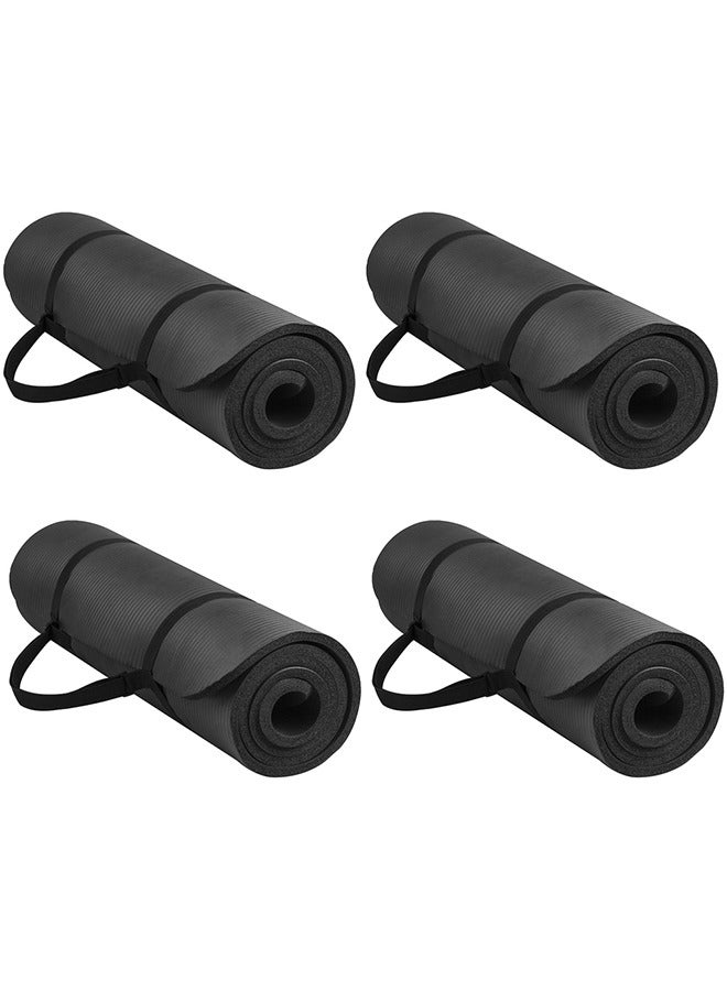 Nariele Pack of 4 Non-Slip yoga mat Anti-Tear Exercise Mat With Carrying Strap 183x61x1cm Black - Image 1