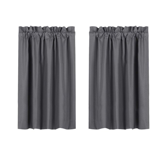 BLACKOUT SHORT CURTAINS WATERPROOF SOFT ROD POCKET KITCHEN CURTAINS FOR BATHROOM WINDOW ROOM DARKENING SMALL CURTAINS FOR BEDROOM 2 PANELS 45 INCH LENGTH GREY