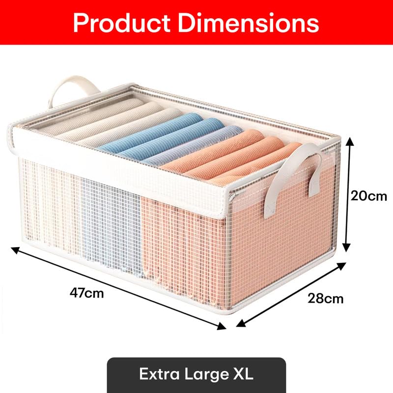 PRIME PICK صندوق تخزين بسحاب من القماش - مجموعة 6 من منظمات الملابس PVC - منظم خزانة للتخزين - صندوق قابل للطي وقابل للغسل مع غطاء وإطار معدني ومقابض - مثالي للخزانة أو الدرج. - Image 3