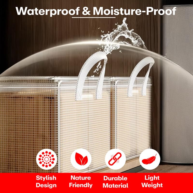 PRIME PICK صندوق تخزين بسحاب من القماش - مجموعة 6 من منظمات الملابس PVC - منظم خزانة للتخزين - صندوق قابل للطي وقابل للغسل مع غطاء وإطار معدني ومقابض - مثالي للخزانة أو الدرج. - Image 5