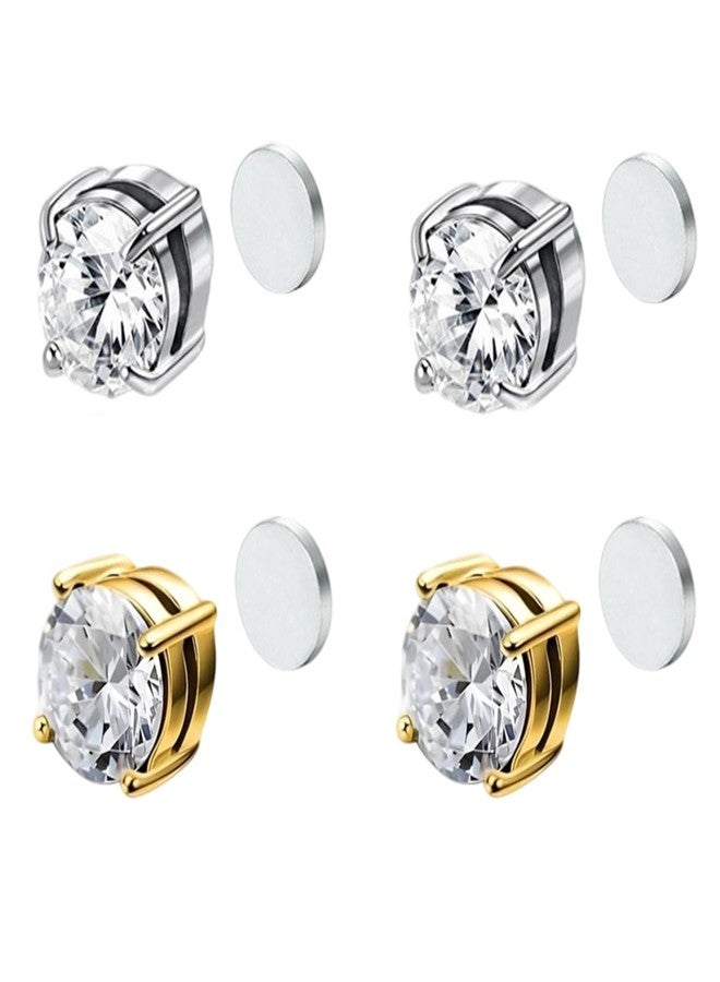 FFZDENA 4 Pcs Ear Cuffs Without Piercing(Silver & Gold), Clip On Earrings For Non Pierced Ears, Stainless Steel Zirconium Pressing Earrings For Women No Hole, Non Pierced Earrings For Special Occasions - Image 1