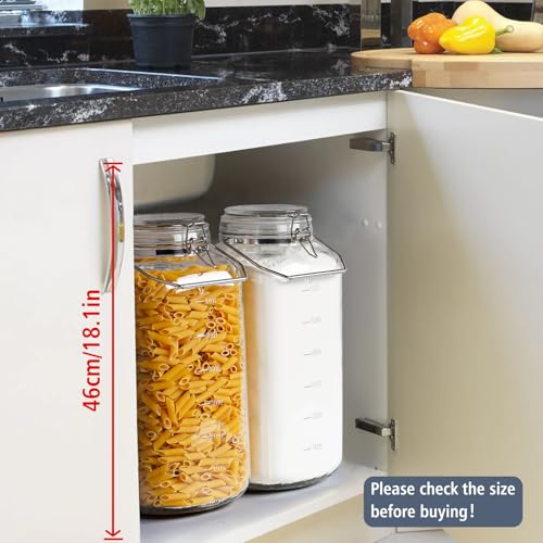 Folinstall [Upgrade] 2 Gallon Glass Jars with Airtight Lids, 7400 ml Large Wide Mouth Glass Mason Jars with Stainless Steel Handle, Big Storage Jars with Lids, 2 Scale Markings Cereal Containers Storage - Image 4