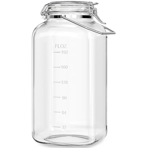 Folinstall [Upgrade] 2 Gallon Glass Jars with Airtight Lids, 7400 ml Large Wide Mouth Glass Mason Jars with Stainless Steel Handle, Big Storage Jars with Lids, 2 Scale Markings Cereal Containers Storage - Image 1