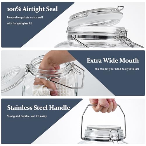 Folinstall [Upgrade] 2 Gallon Glass Jars with Airtight Lids, 7400 ml Large Wide Mouth Glass Mason Jars with Stainless Steel Handle, Big Storage Jars with Lids, 2 Scale Markings Cereal Containers Storage - Image 5