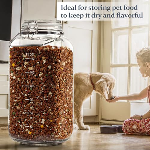Folinstall [Upgrade] 2 Gallon Glass Jars with Airtight Lids, 7400 ml Large Wide Mouth Glass Mason Jars with Stainless Steel Handle, Big Storage Jars with Lids, 2 Scale Markings Cereal Containers Storage - Image 3