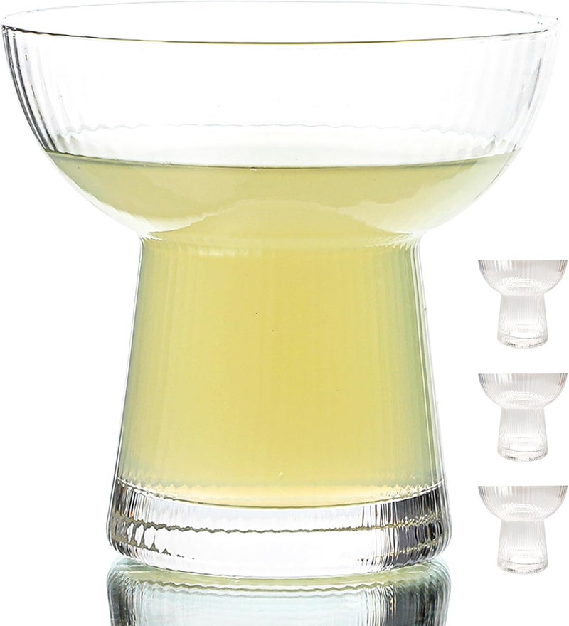 Lysenn Stemless Margarita Glasses Set of 4 - Elegant Vertical Stripes Cocktail Glasses – Premium Hand Blown Glassware for Martini and Mixed Drinks – 10 oz - Image 1