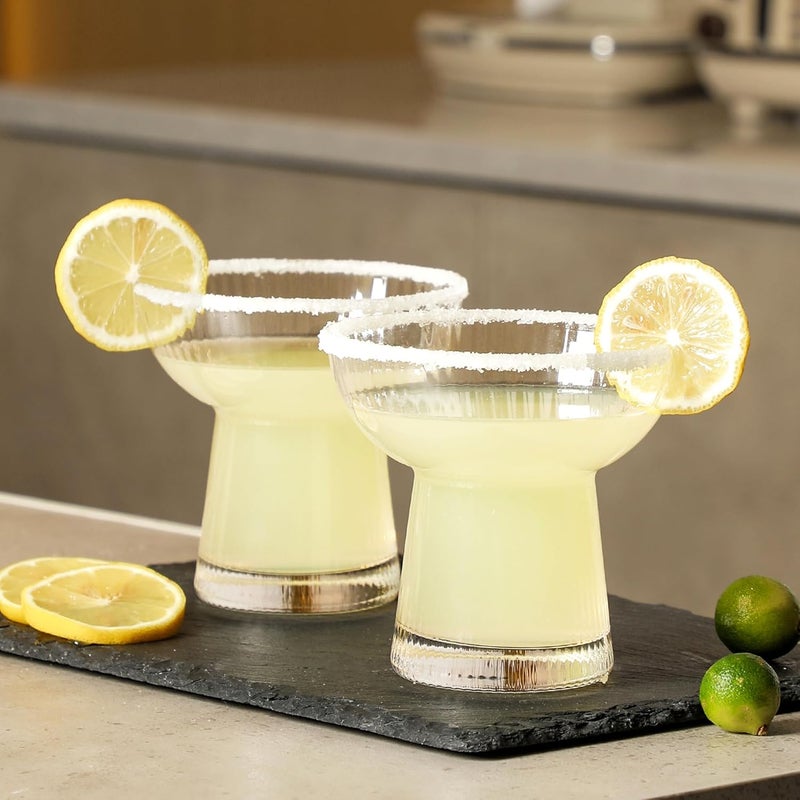 Lysenn Stemless Margarita Glasses Set of 4 - Elegant Vertical Stripes Cocktail Glasses – Premium Hand Blown Glassware for Martini and Mixed Drinks – 10 oz - Image 3