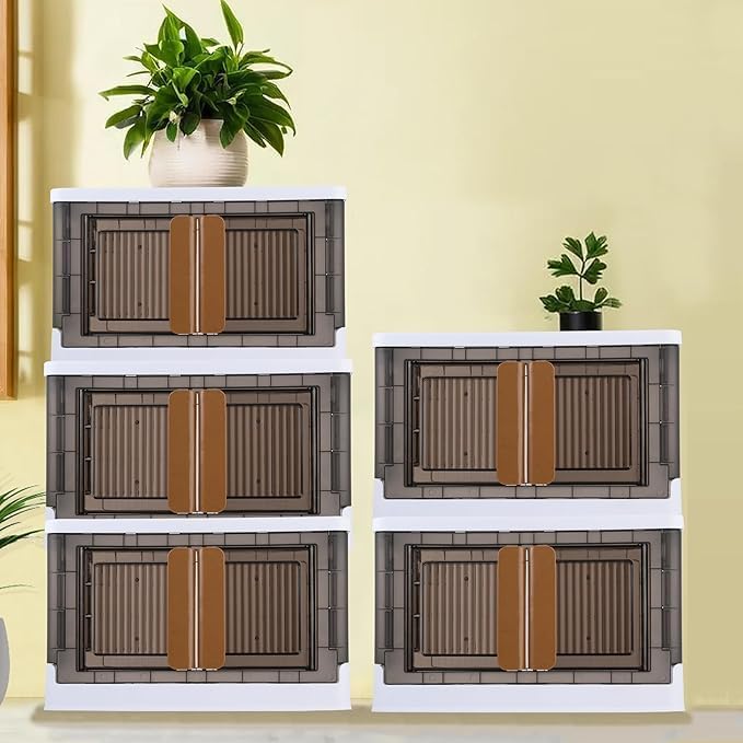 SORATH Plastic Cupboard for Storage Durable Storage Cabinet Foldable Cupboards for Storage Transaprent Double Door Cupboard for Home Office Kitchen and Laundry Room Organization Pack of 5 - Image 1