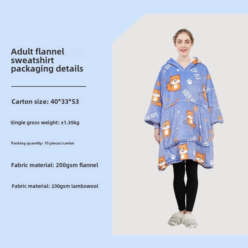 Oversized Hoodie Blanket Flannel Couples Loungewear Purple Dogs-Adult Double 