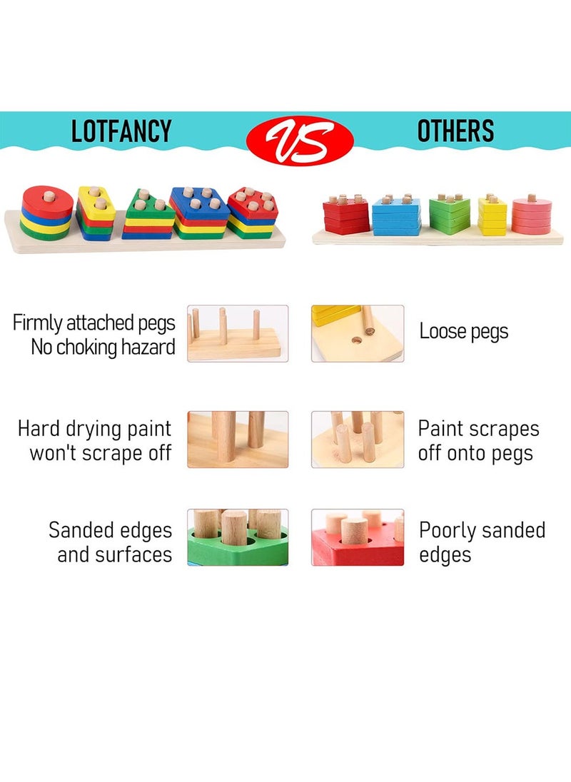 YOUGE Wooden Sorting & Stacking Toys, Educational Shape Sorter for Baby Toddlers Preschool Kids  - Image 2