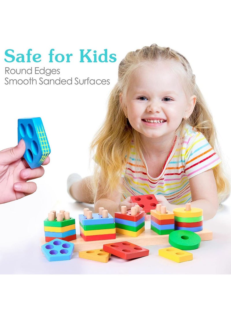 YOUGE Wooden Sorting & Stacking Toys, Educational Shape Sorter for Baby Toddlers Preschool Kids  - Image 3