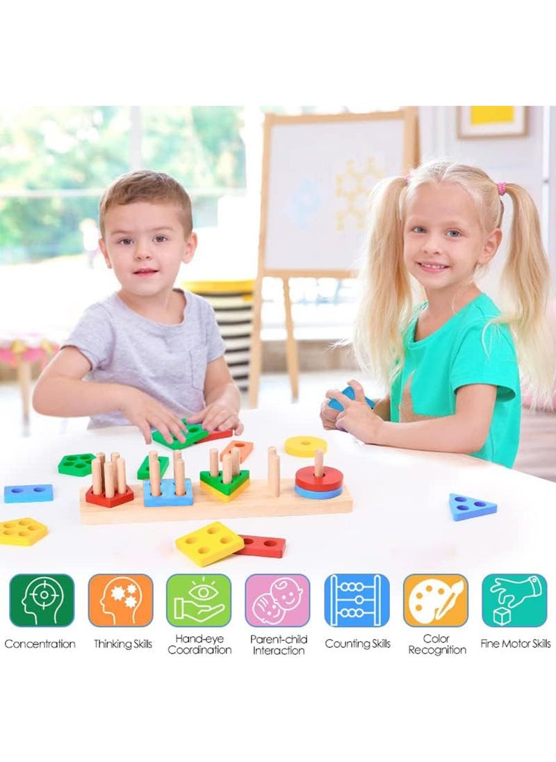 YOUGE Wooden Sorting & Stacking Toys, Educational Shape Sorter for Baby Toddlers Preschool Kids  - Image 4
