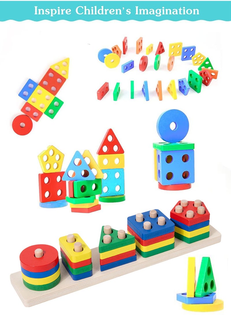 YOUGE Wooden Sorting & Stacking Toys, Educational Shape Sorter for Baby Toddlers Preschool Kids  - Image 5