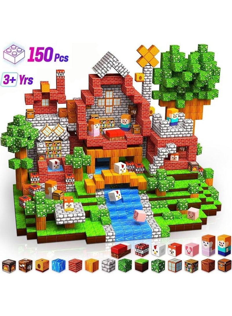 150 PCS Magnetic Blocks – Build Mine Magnet World & Creative Magnet Cubes Construction Set, STEM Sensory Toys for Kids, Boys & Girls Ages 3-10, Classroom & Birthday Gifts - Image 1