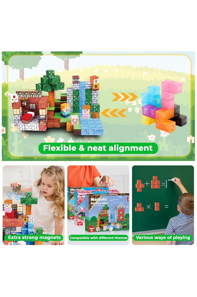 150 PCS Magnetic Blocks – Build Mine Magnet World & Creative Magnet Cubes Construction Set, STEM Sensory Toys for Kids, Boys & Girls Ages 3-10, Classroom & Birthday Gifts - Image 4