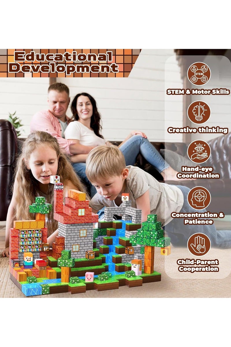 150 PCS Magnetic Blocks – Build Mine Magnet World & Creative Magnet Cubes Construction Set, STEM Sensory Toys for Kids, Boys & Girls Ages 3-10, Classroom & Birthday Gifts - Image 5