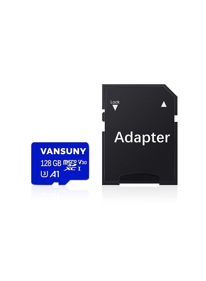 بطاقة micro SD سعة 128 جيجابايت microSDXC مع محول SD أداء تطبيق A1 V30 لتسجيل الفيديو بدقة 4K C10 U3 micro SD للهاتف، كاميرا الأمن، كاميرا داش، كاميرا الحركة