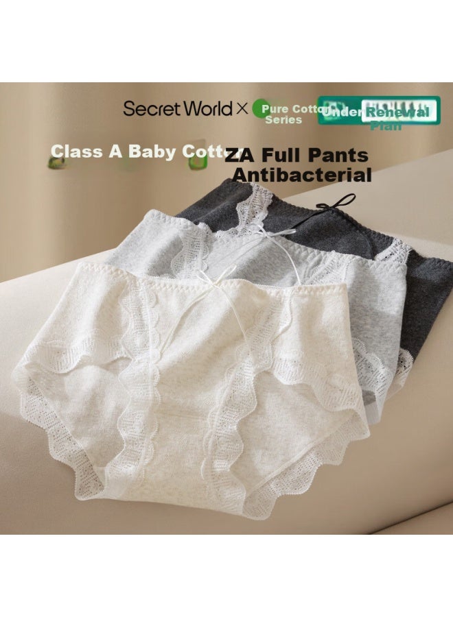 Secretworld Women's 100% Cotton 7a Antibacterial Breathable Lace Mid-waist Pure Cotton Triangle Underwear - Image 1