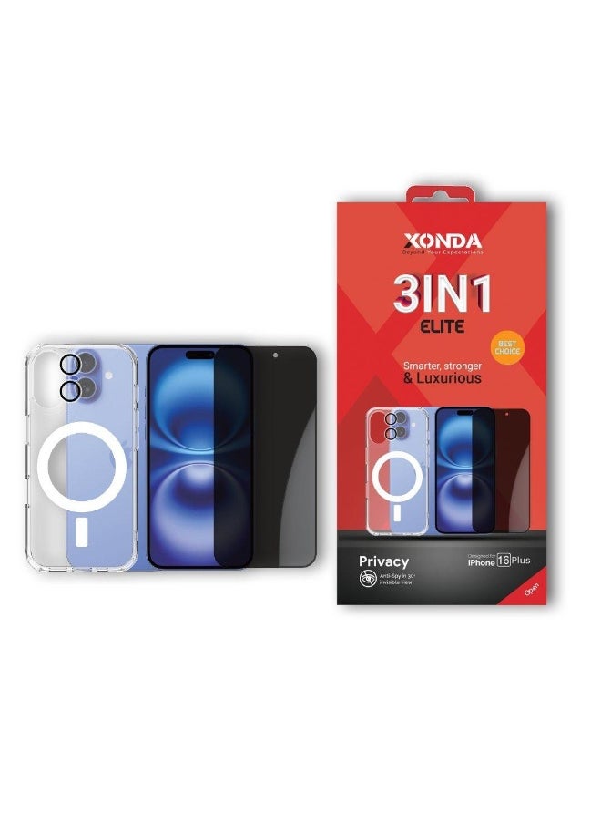 Xonda - Elite  3 IN 1 iPhone 16 Plus Privacy Magsafe Case Screen Protector Camera Lens - Image 1