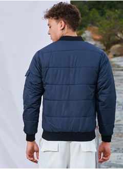 Campus Sutra Men's Blue Puffer Jacket With Contrast Hem  - Image 5