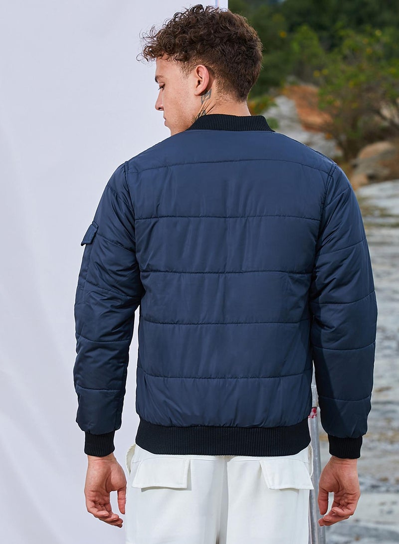 Campus Sutra Men's Blue Puffer Jacket With Contrast Hem  - Image 5