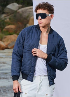 Campus Sutra Men's Blue Puffer Jacket With Contrast Hem  - Image 1