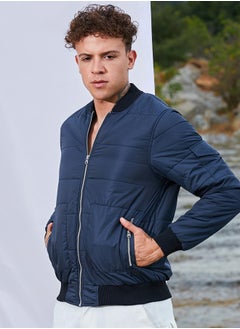 Campus Sutra Men's Blue Puffer Jacket With Contrast Hem  - Image 3