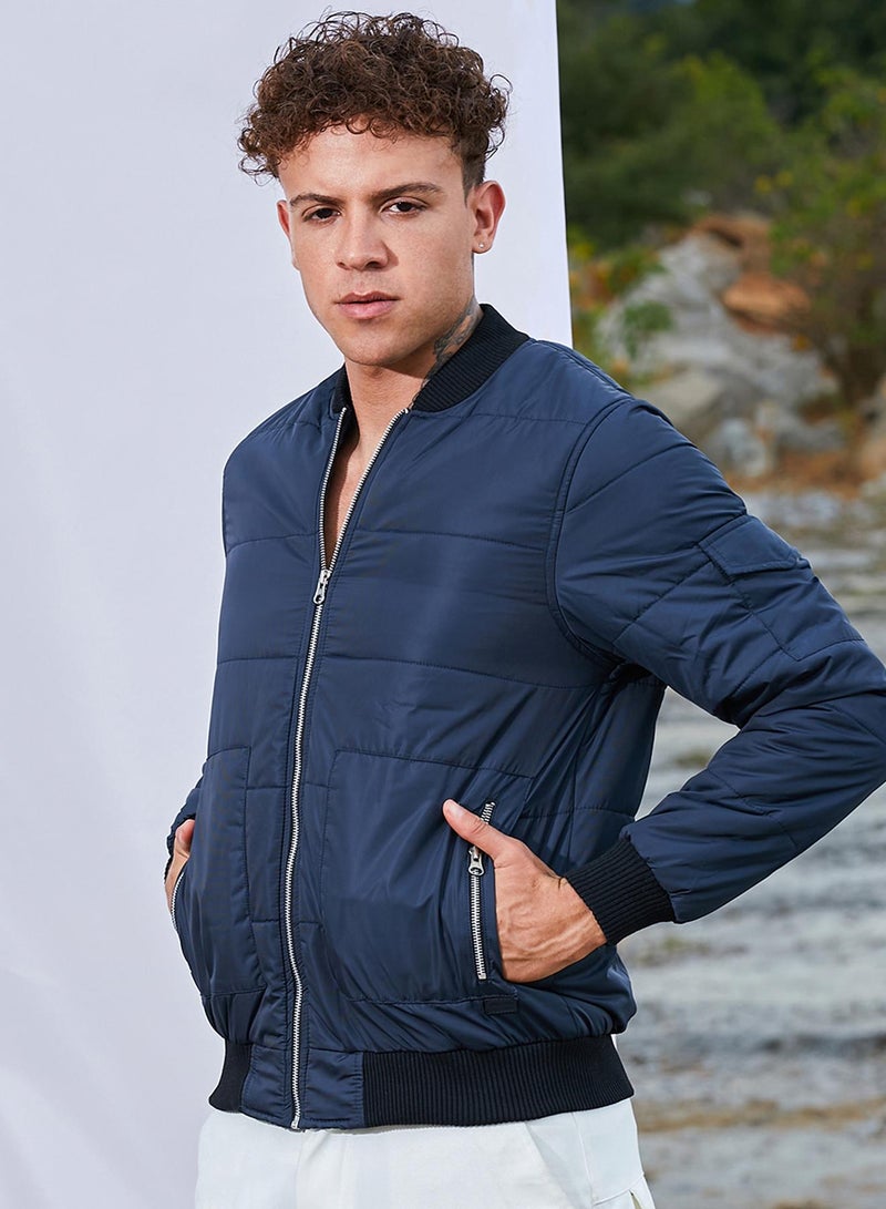 Campus Sutra Men's Blue Puffer Jacket With Contrast Hem  - Image 3